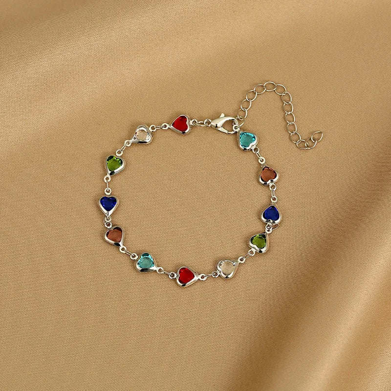 ❤️ Elegant Red Crystal Heart Bracelet – 18K Gold Plated Charm Jewelry