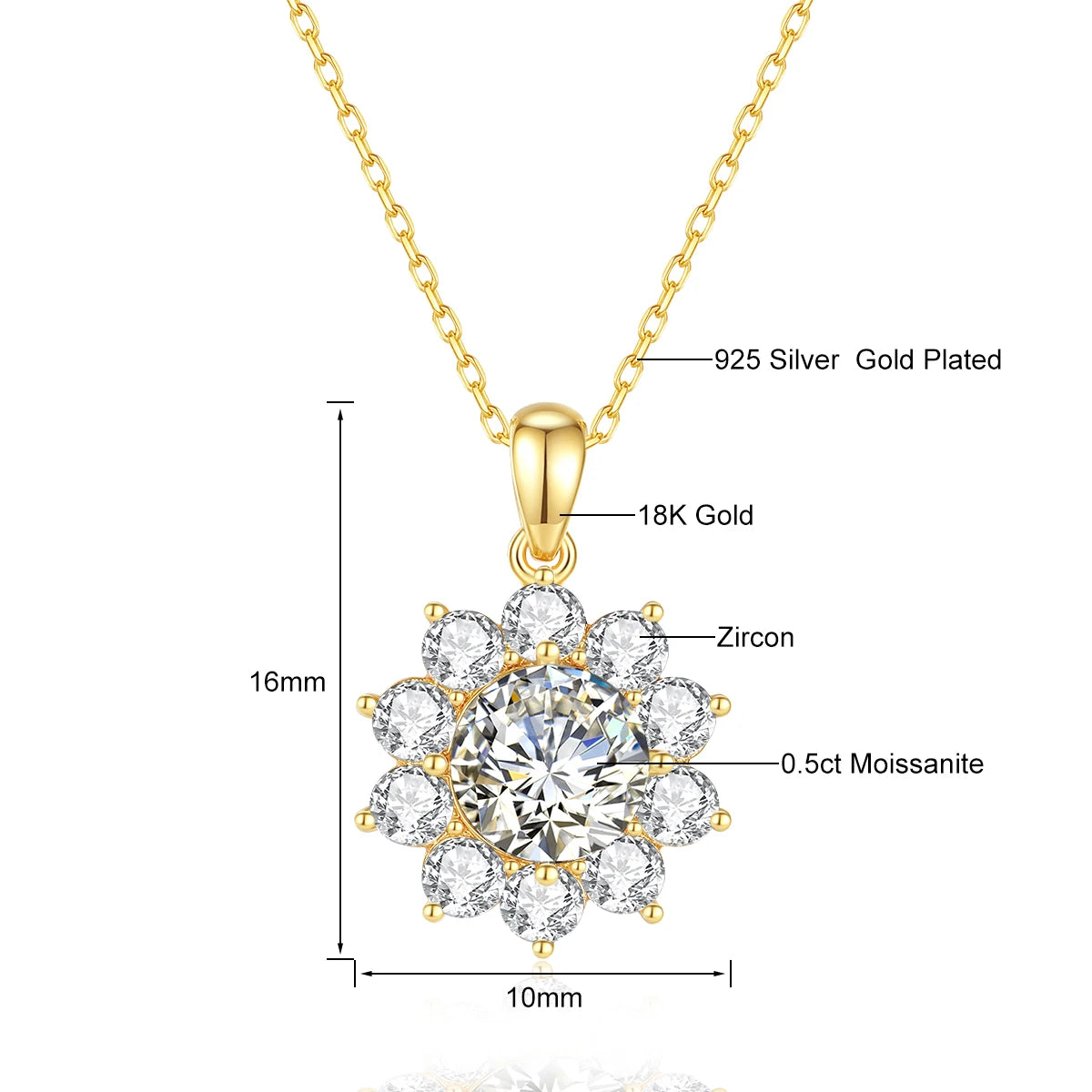 💎 Szjinao 1ct Moissanite Flower Pendant Necklace – 100% Real 18K Gold with Certificate | Luxury Wedding Anniversary Jewelry