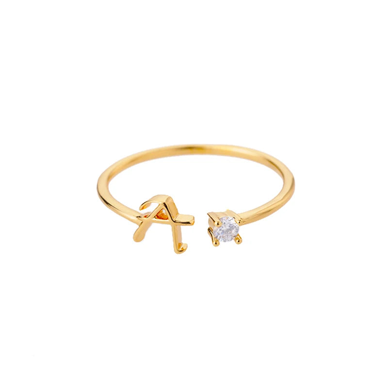 ✨ 18k Gold Plated Tiny A–Z Initial Letter Rings – Adjustable Stainless Steel Rings