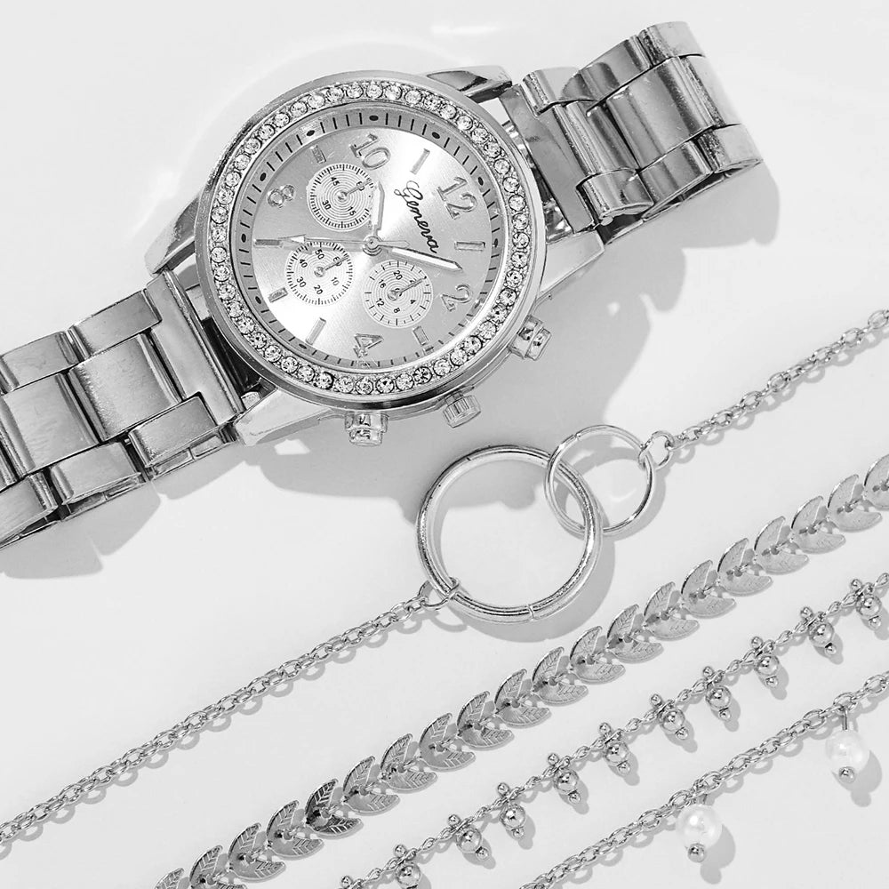 5-Piece Gold Luxe Watch & Bracelet Set✨