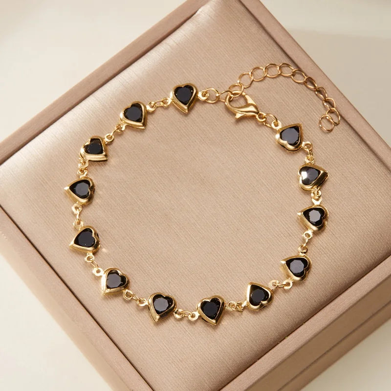 ❤️ Elegant Red Crystal Heart Bracelet – 18K Gold Plated Charm Jewelry