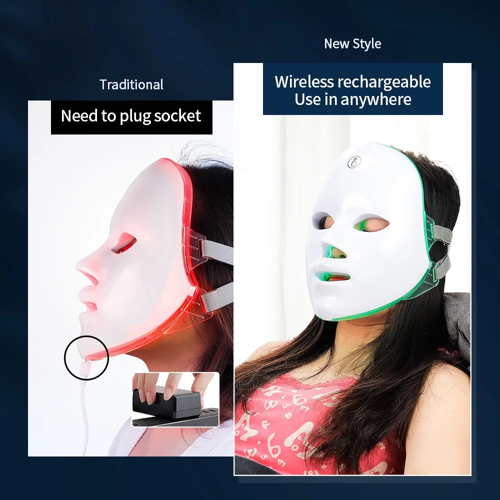 LED Light Therapy Mask Foreverlily- Wireless 7-Color – Skin Rejuvenation and Anti-Aging Face and Neck Care