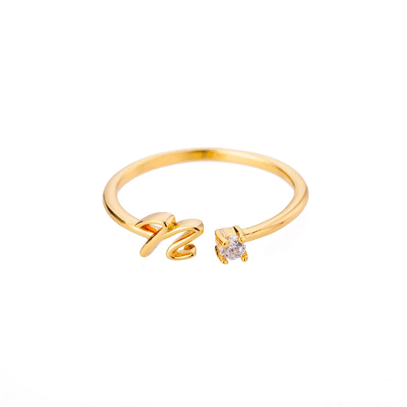 ✨ 18k Gold Plated Tiny A–Z Initial Letter Rings – Adjustable Stainless Steel Rings