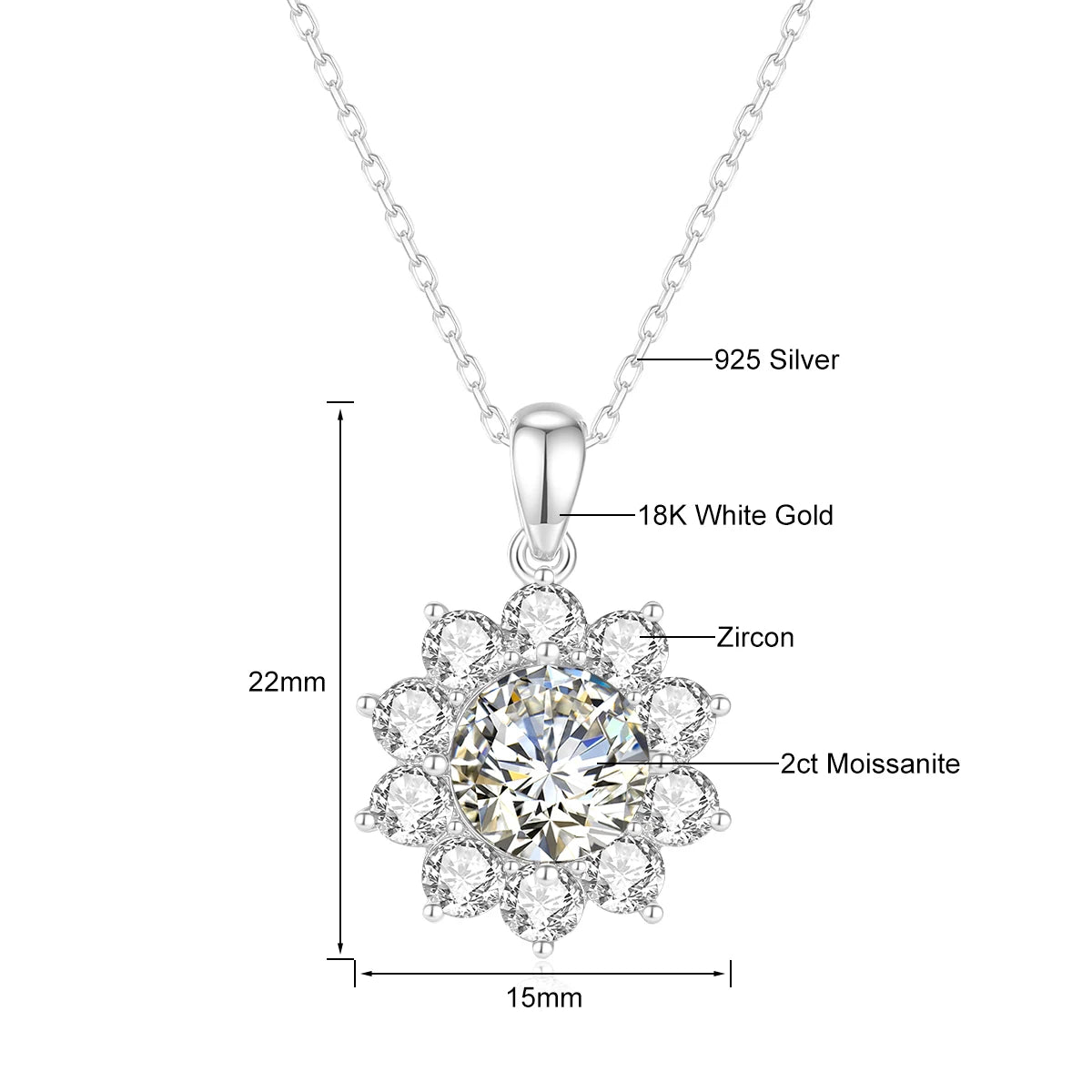 💎 Szjinao 1ct Moissanite Flower Pendant Necklace – 100% Real 18K Gold with Certificate | Luxury Wedding Anniversary Jewelry