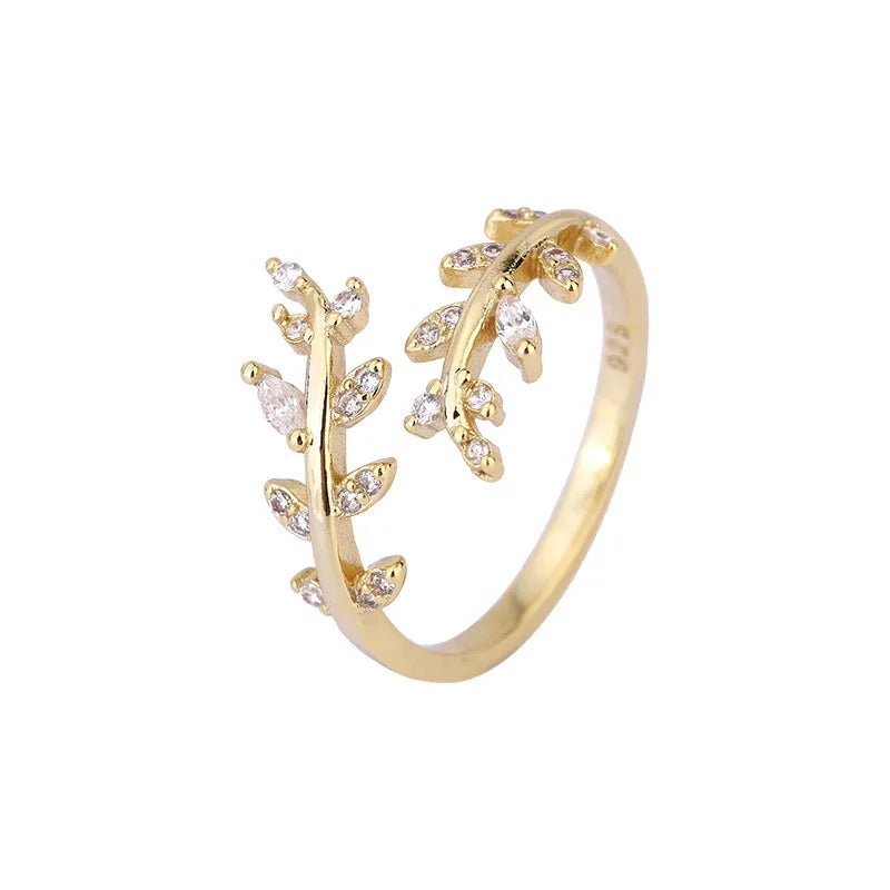 🌿 925 Sterling Silver Adjustable Branch Ring – Elegant Zircon Wedding Jewelry