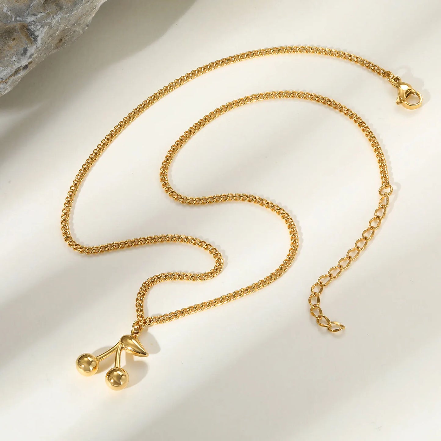 π Cherry Charm β Stainless Steel Gold Plated Cherry Pendant Necklace