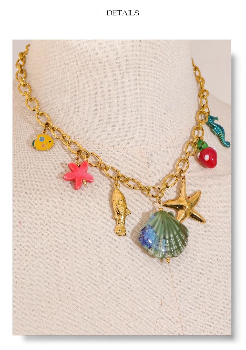 π 18k Gold Plated Yhpup Ocean Style Enamel Shell and Starfish Pendant Necklace β 2025 Summer Collection