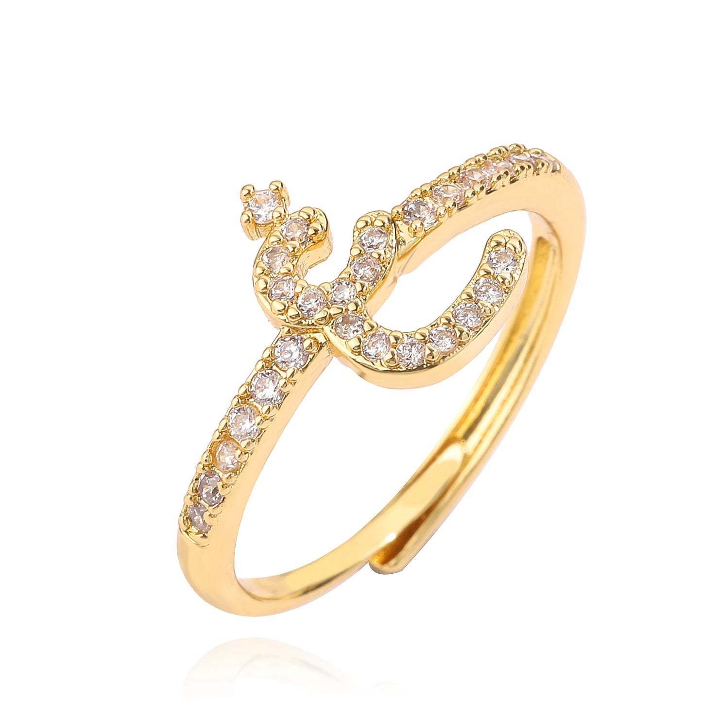🌙 18k Gold Plated Arabic Letter Square Ring – HECHENG Women’s Fashion Ring with Zircon Inlay