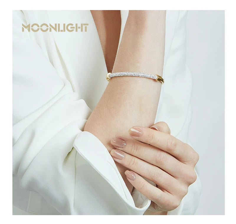 π 18K Gold Plated MOONLIGHT Cuff Bangle β Classic Titanium Steel Bracelet with Cubic Zirconia for Women