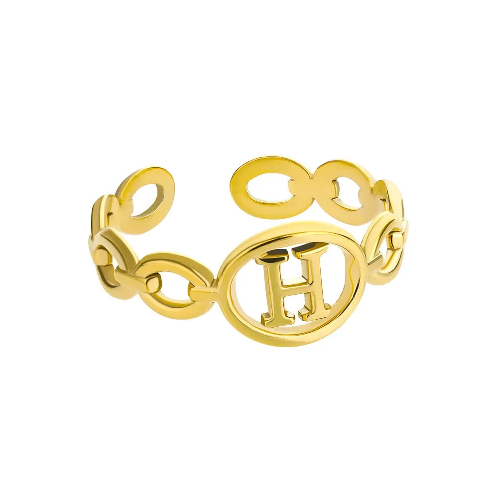 π 18k Gold Plated Hollow AβZ Initial Rings β Open Adjustable Stainless Steel Letter Rings