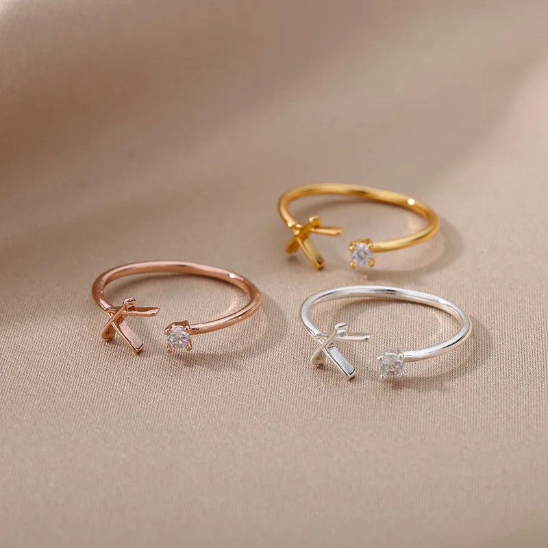 ✨ 18k Gold Plated Tiny A–Z Initial Letter Rings – Adjustable Stainless Steel Rings
