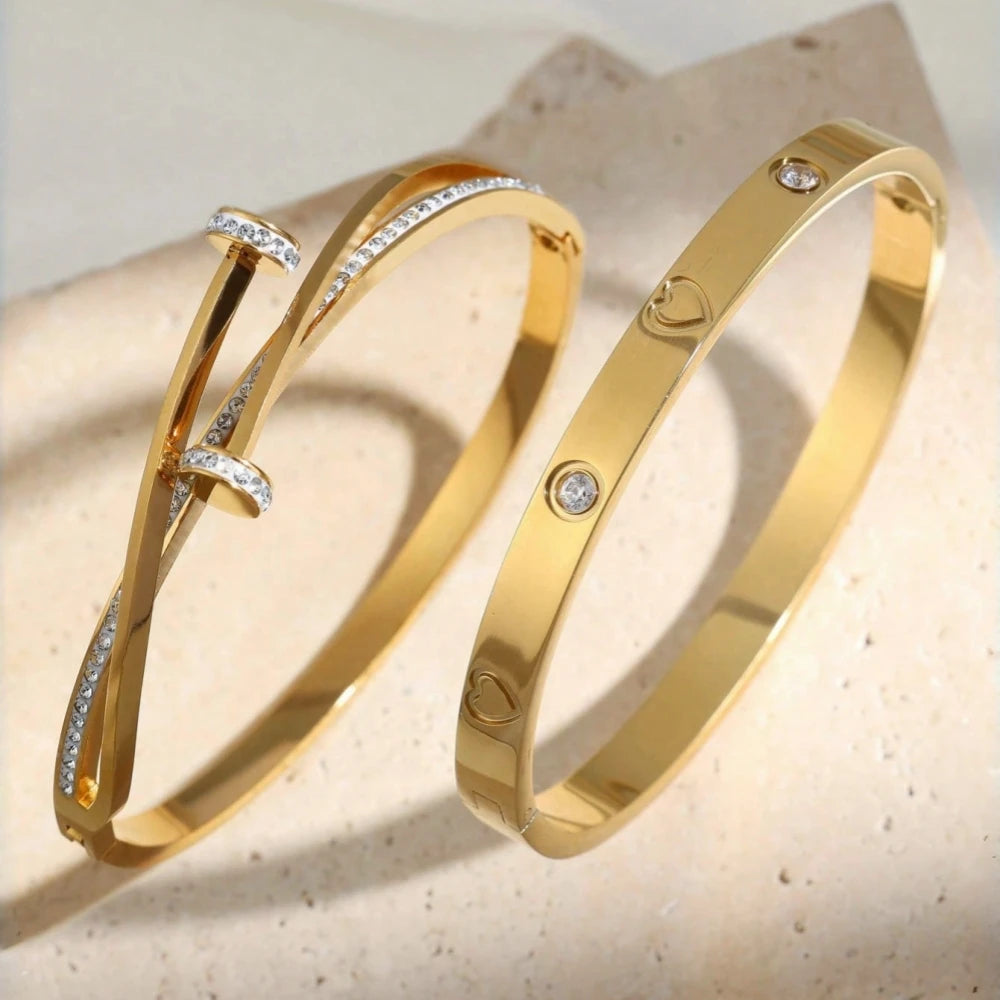 💛 2-teiliges Herzarmband-Set – 316L Edelstahl, vergoldet und wasserdicht