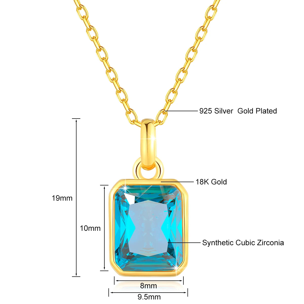✨ Szjinao Halskette mit Anhänger aus 100 % echtem 18 Karat Gold mit rechteckigem gelbem Stein – Zertifiziertes AU750-Gold | Luxuriöser Hochzeitsschmuck für Damen