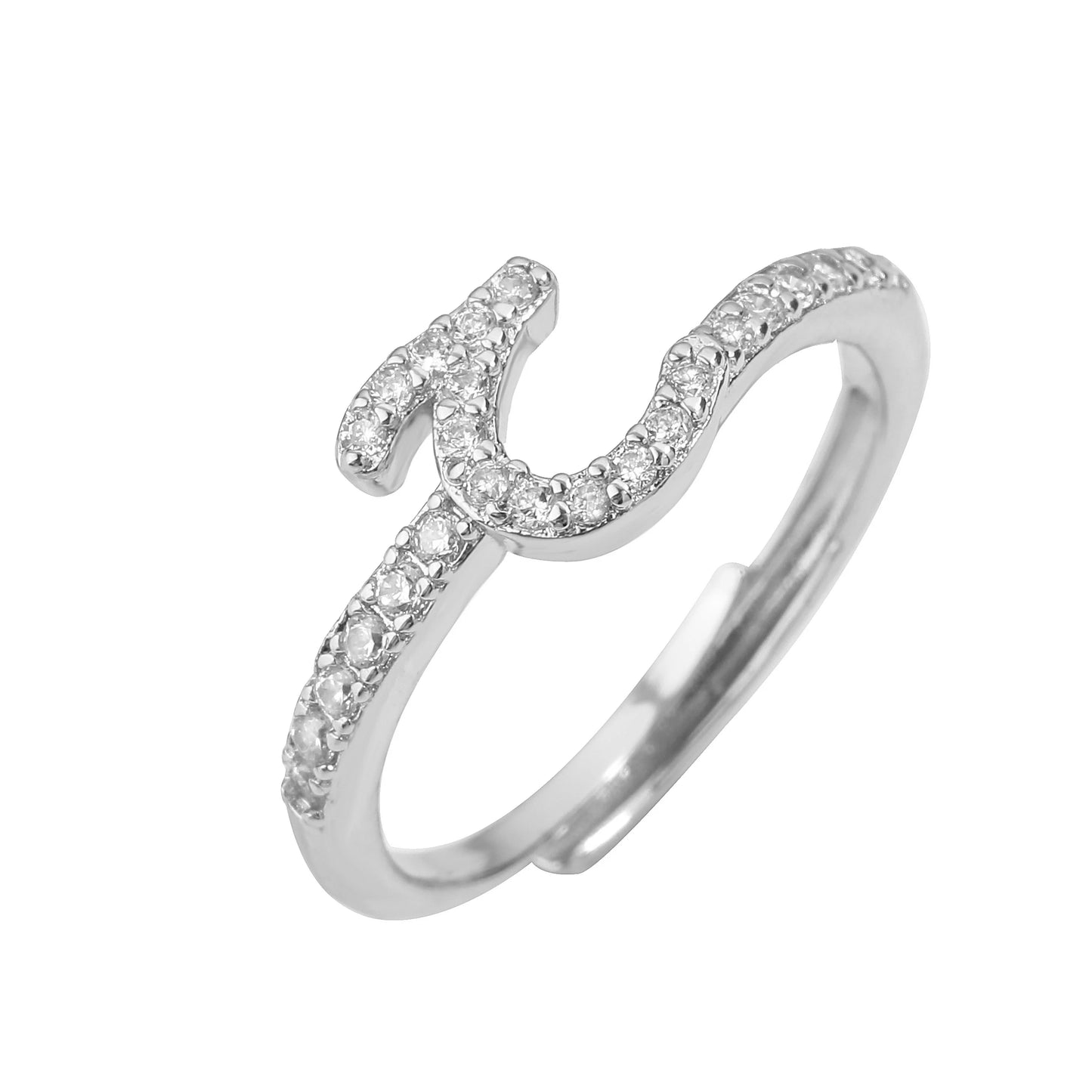 🌙 18k Gold Plated Arabic Letter Square Ring – HECHENG Women’s Fashion Ring with Zircon Inlay