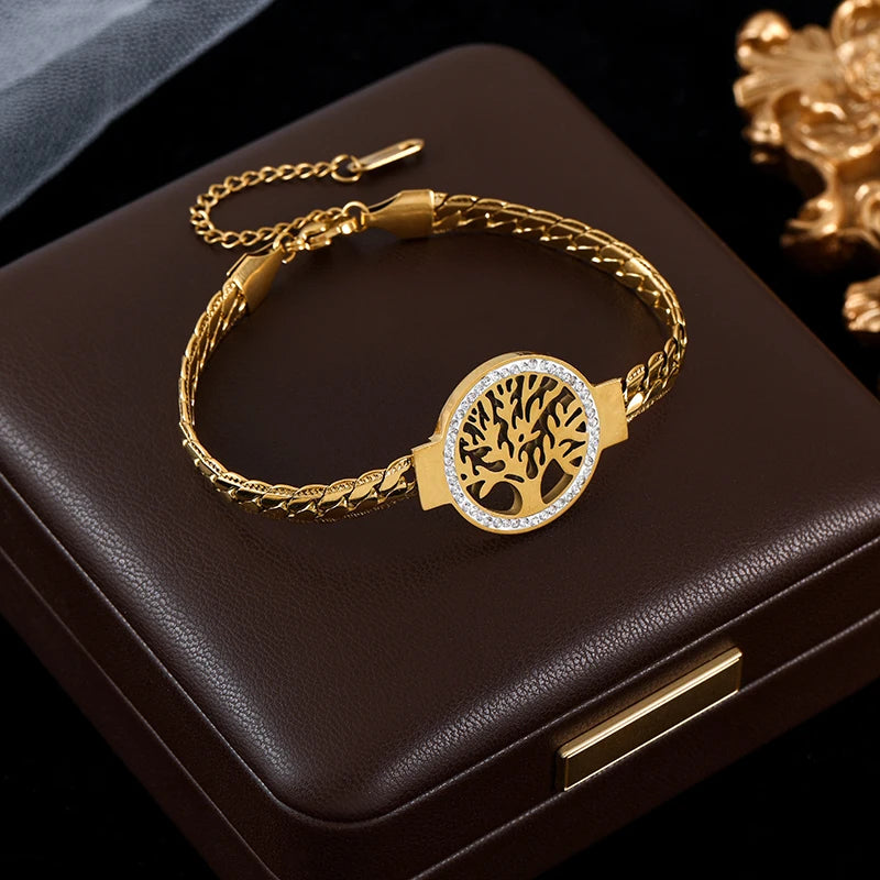 🌿 Tree of Grace – 18K Gold Plated Stainless Steel Life Bracelet