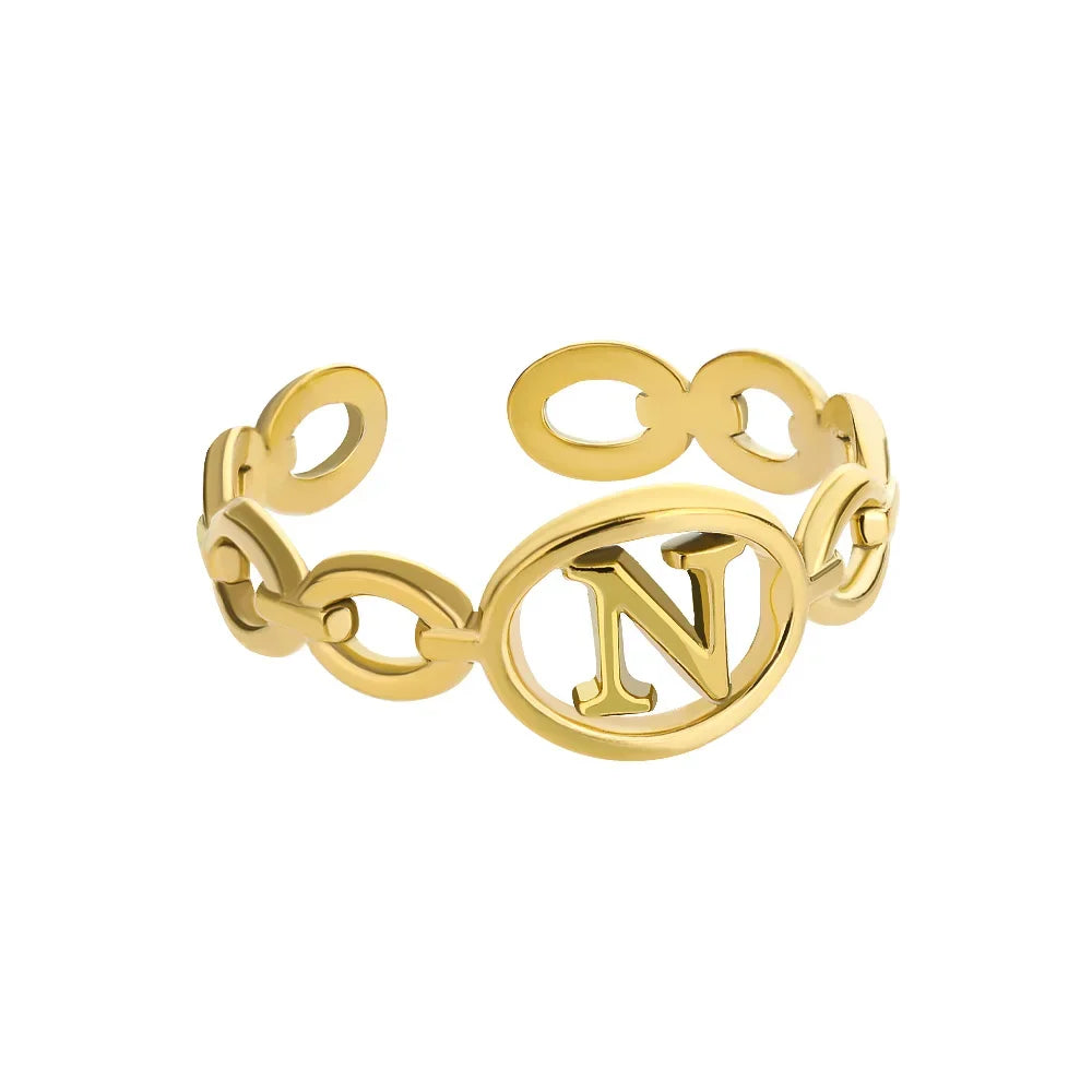 π 18k Gold Plated Hollow AβZ Initial Rings β Open Adjustable Stainless Steel Letter Rings