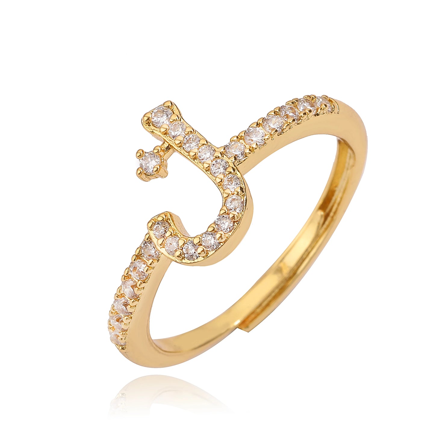 🌙 18k Gold Plated Arabic Letter Square Ring – HECHENG Women’s Fashion Ring with Zircon Inlay