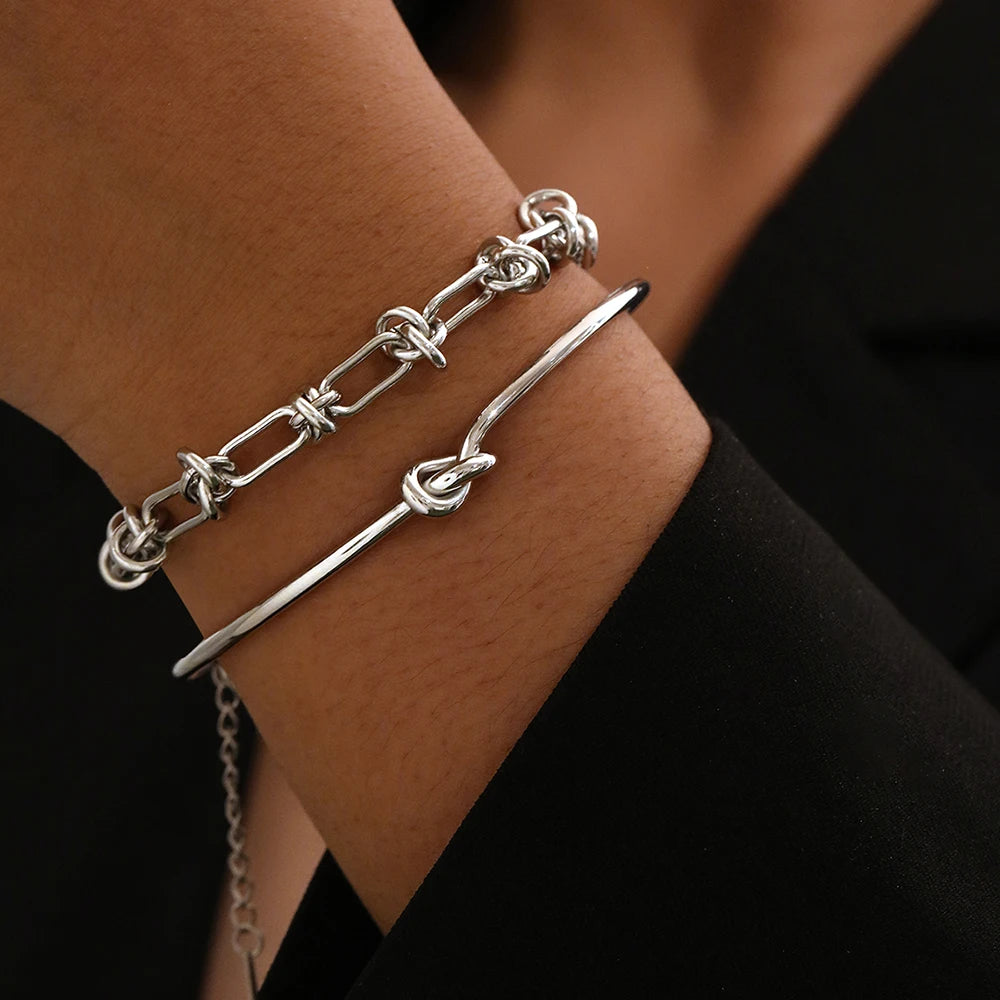 🖤 2PCS Stainless Steel Knotted Bracelet