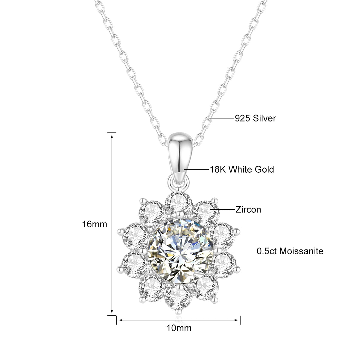💎 Szjinao 1ct Moissanite Flower Pendant Necklace – 100% Real 18K Gold with Certificate | Luxury Wedding Anniversary Jewelry