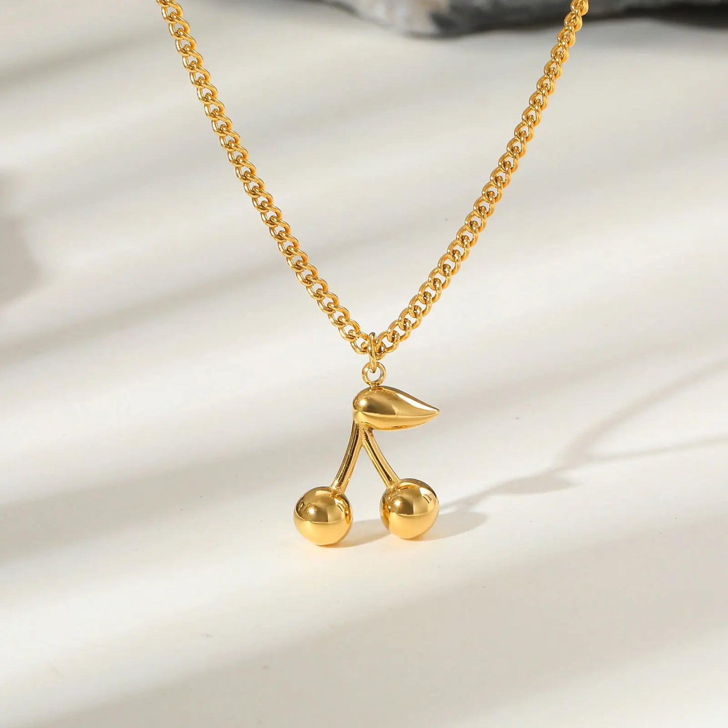 π Cherry Charm β Stainless Steel Gold Plated Cherry Pendant Necklace