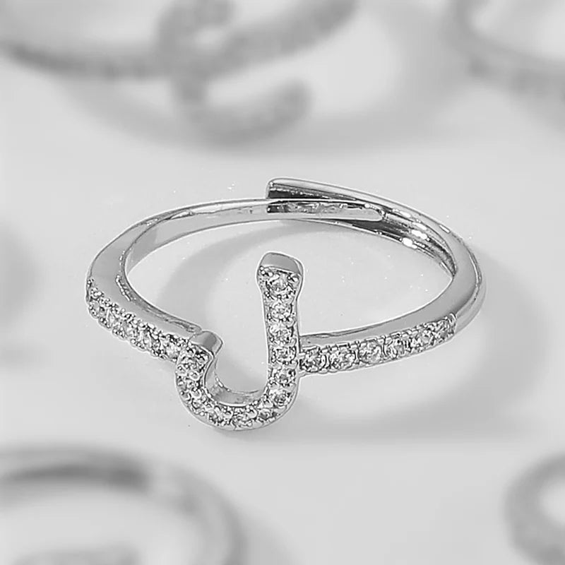 🌙 18k Gold Plated Arabic Letter Square Ring – HECHENG Women’s Fashion Ring with Zircon Inlay
