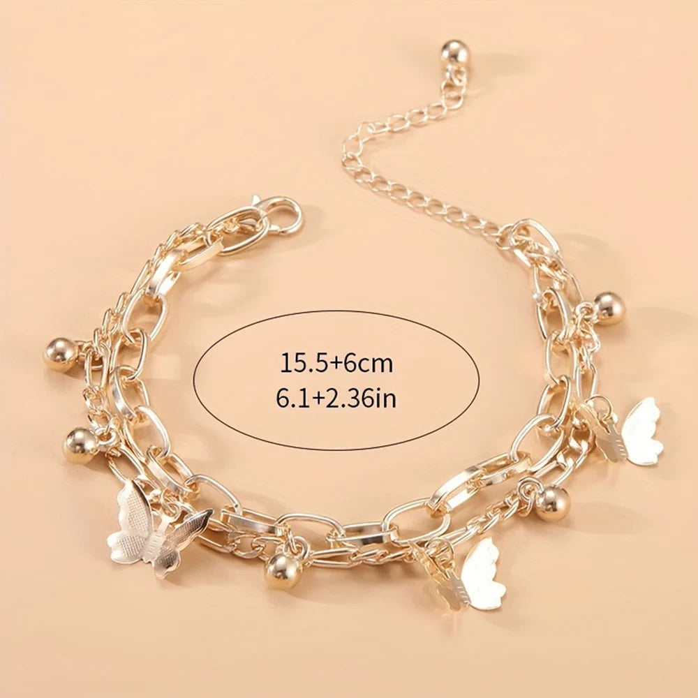 🦋18K gold-plated Nifty Double Layer Butterfly Charm Bracelet – Elegant Gold/Silver Chain for Women