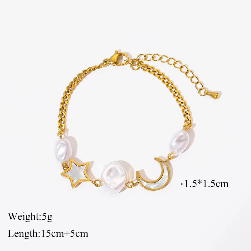π EILIECK 18K Gold Plated Pearl Roman Numeral Charm Bracelet β Elegant 316L Stainless Steel Jewelry for Women