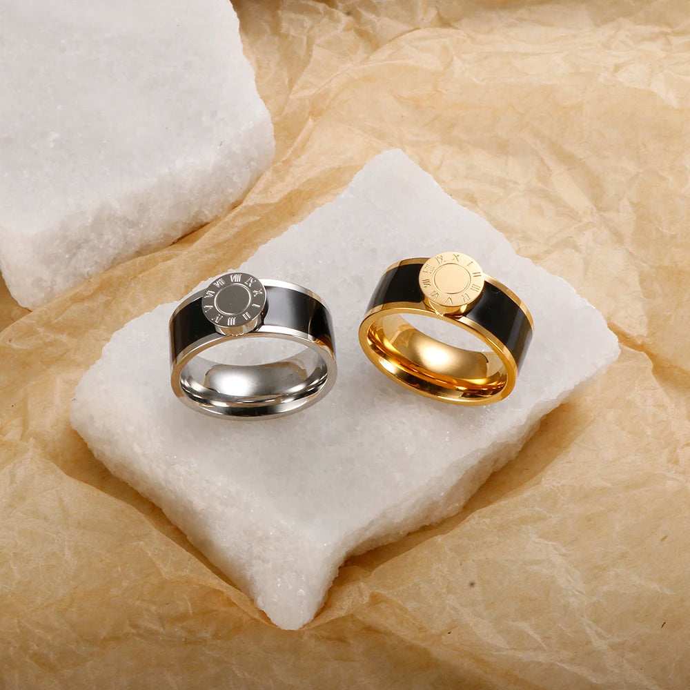💫 JINHUI 18 Karat vergoldetes Edelstahl-Emaille-Armreif- und Ringset – Klassischer Schmuck mit römischen Ziffern