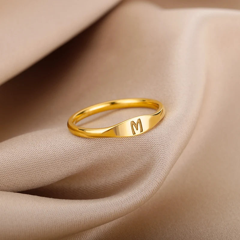 π 18k Gold Plated Tiny Initial Letter Rings β AβZ Stainless Steel Adjustable Rings