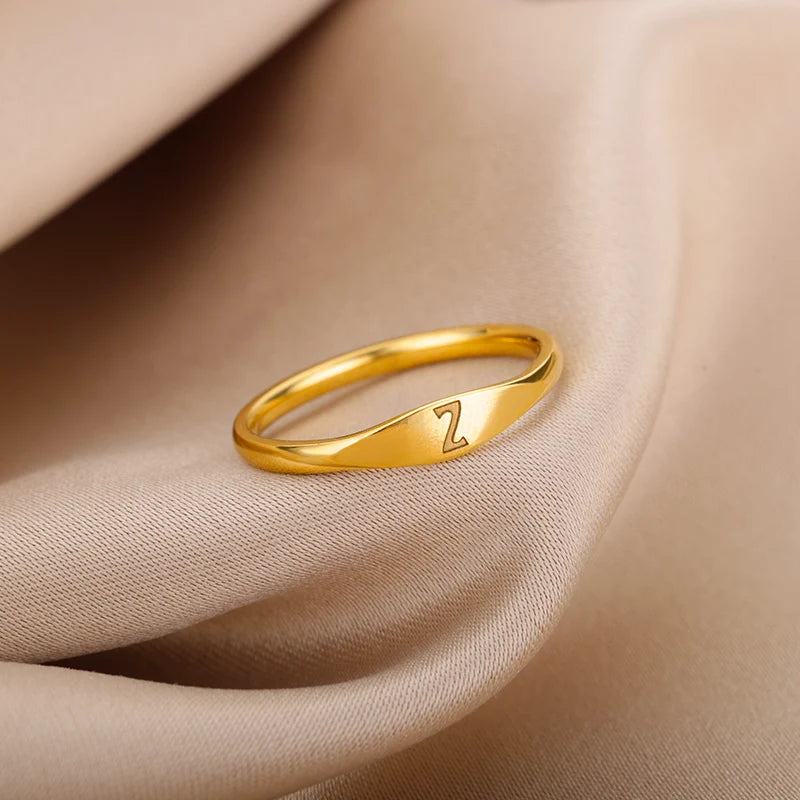 π 18k Gold Plated Tiny Initial Letter Rings β AβZ Stainless Steel Adjustable Rings