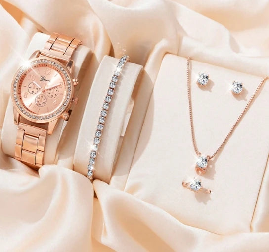5-Piece Gold Luxe Watch & Bracelet Set✨