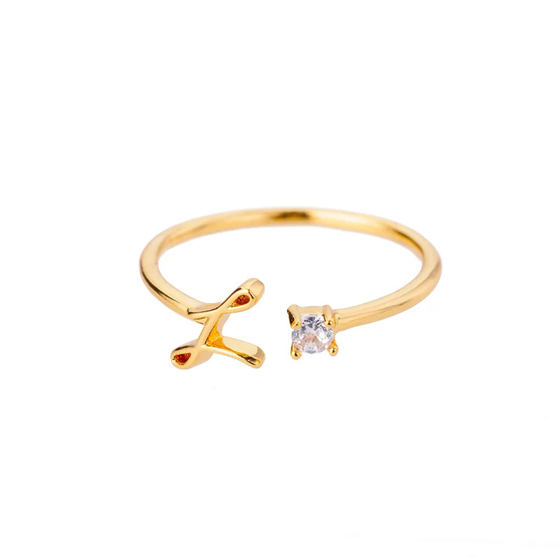 ✨ 18k Gold Plated Tiny A–Z Initial Letter Rings – Adjustable Stainless Steel Rings