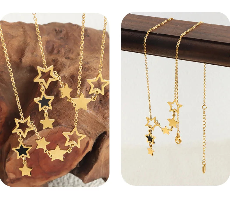 ⭐ Trendy Star – Halskette mit Sternanhänger aus goldenem Edelstahl mit schwarzem Acryl-Akzent