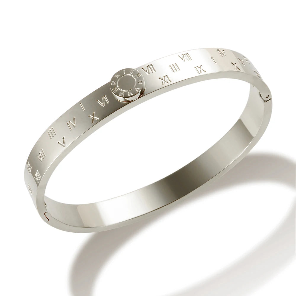 💫 JINHUI 18 Karat vergoldetes Edelstahl-Emaille-Armreif- und Ringset – Klassischer Schmuck mit römischen Ziffern