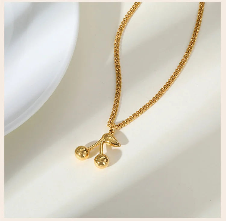 π Cherry Charm β Stainless Steel Gold Plated Cherry Pendant Necklace