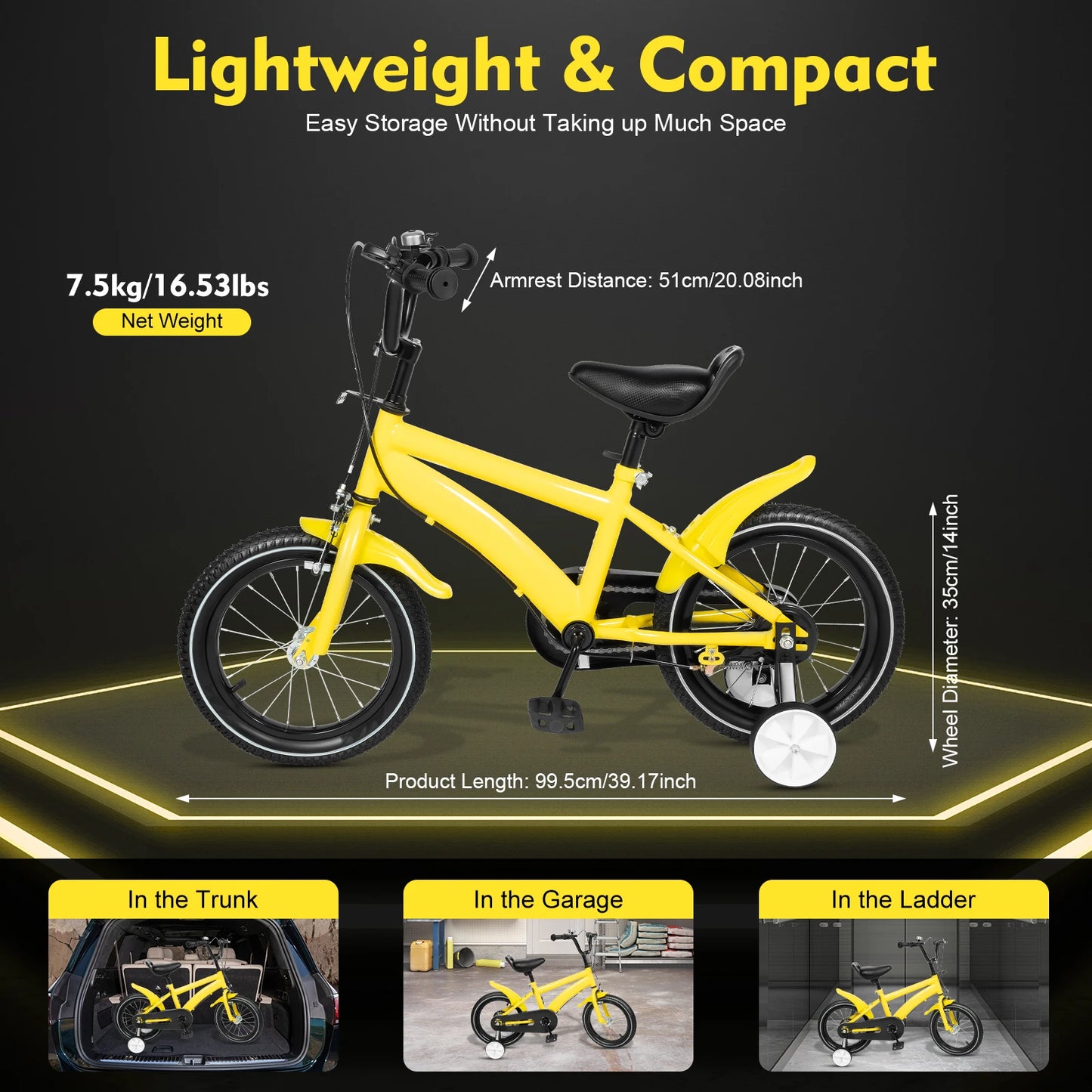 🚴 14-Inch Kids Bike with Training Wheels – Adjustable Seat, Dual Brakes, 2–4 Years, 50kg Capacity
