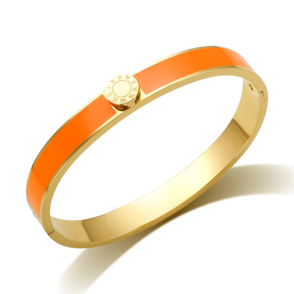💫 JINHUI 18 Karat vergoldetes Edelstahl-Emaille-Armreif- und Ringset – Klassischer Schmuck mit römischen Ziffern