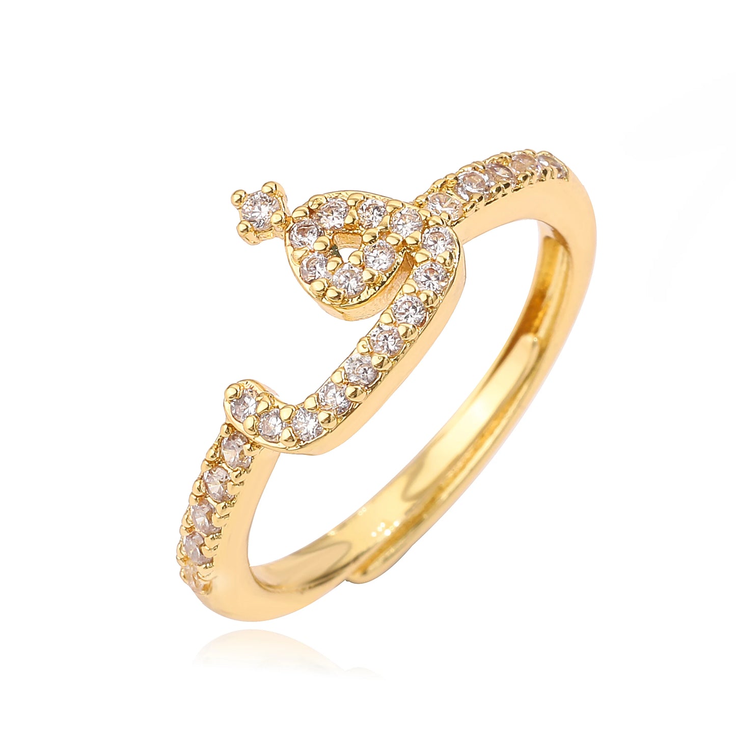 🌙 18k Gold Plated Arabic Letter Square Ring – HECHENG Women’s Fashion Ring with Zircon Inlay