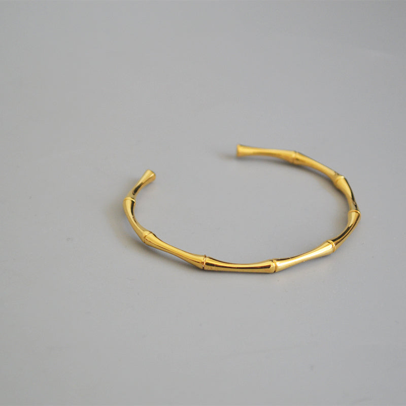 🌿 Bamboo Joint Cuff Bracelet – Trendy Gold Color Stainless Steel Bangle