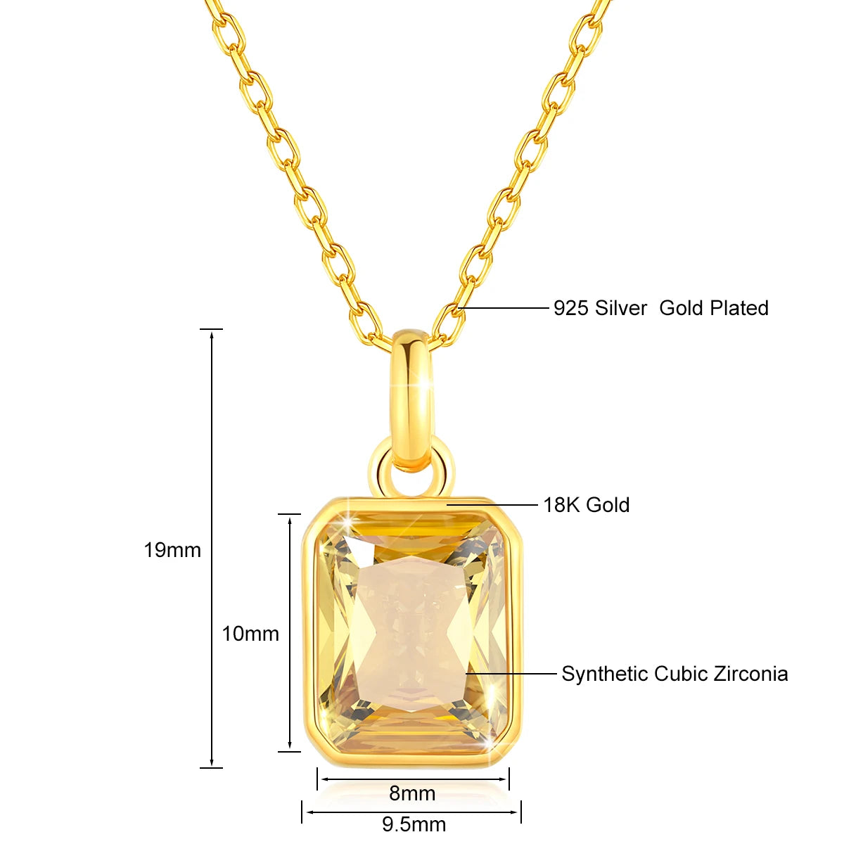 ✨ Szjinao Halskette mit Anhänger aus 100 % echtem 18 Karat Gold mit rechteckigem gelbem Stein – Zertifiziertes AU750-Gold | Luxuriöser Hochzeitsschmuck für Damen