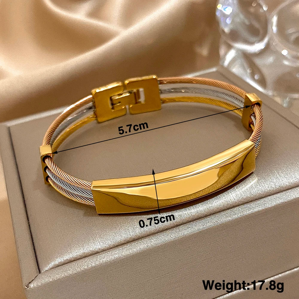 🌟 18 Karat vergoldetes Greatera-Armband aus dreifarbigem gebogenem Draht – Edelstahl