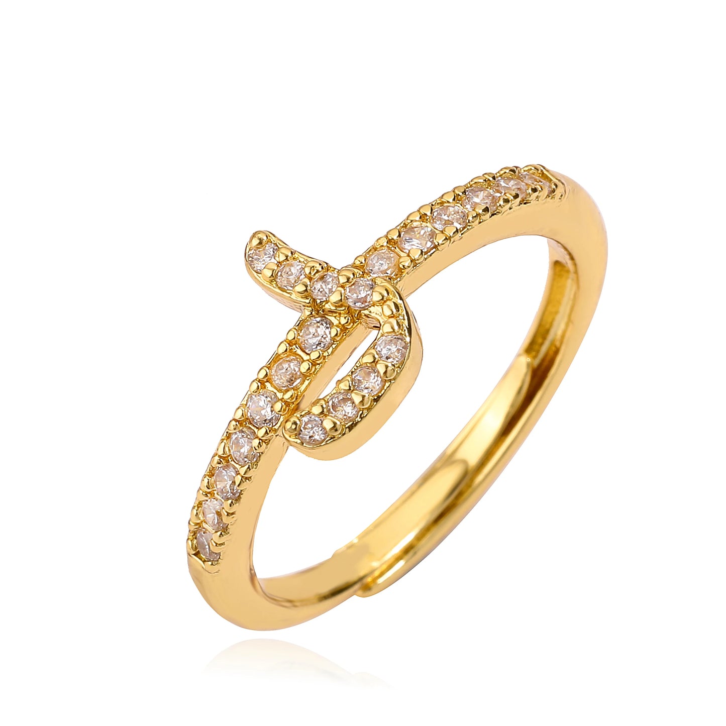 🌙 18k Gold Plated Arabic Letter Square Ring – HECHENG Women’s Fashion Ring with Zircon Inlay