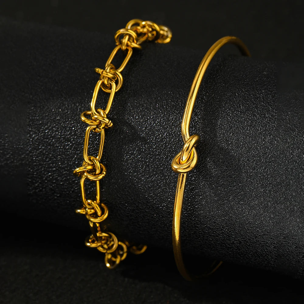 🖤 2PCS Stainless Steel Knotted Bracelet