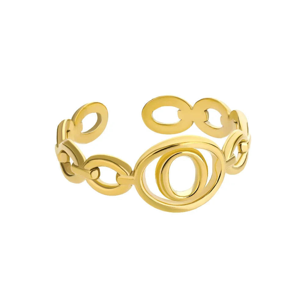 π 18k Gold Plated Hollow AβZ Initial Rings β Open Adjustable Stainless Steel Letter Rings