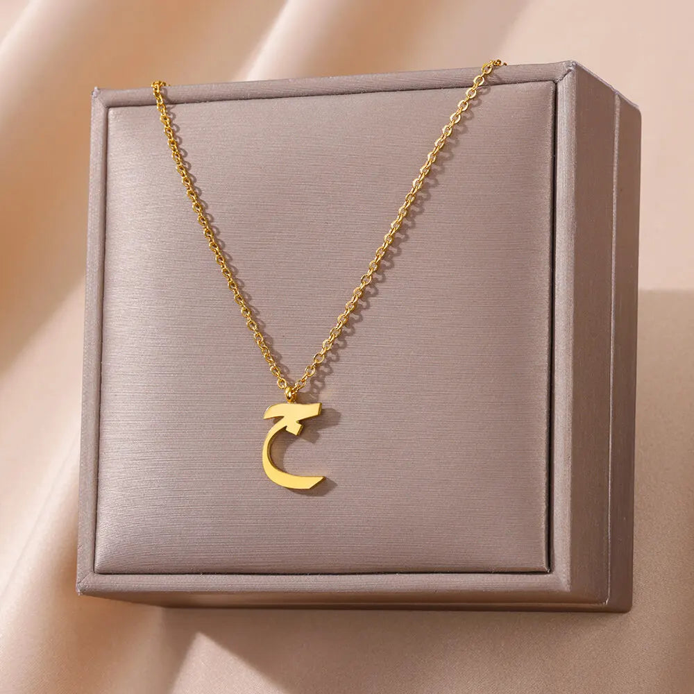 💫 Arabic Letter Name Pendant Necklace – Elegant Stainless Steel Choker for Women