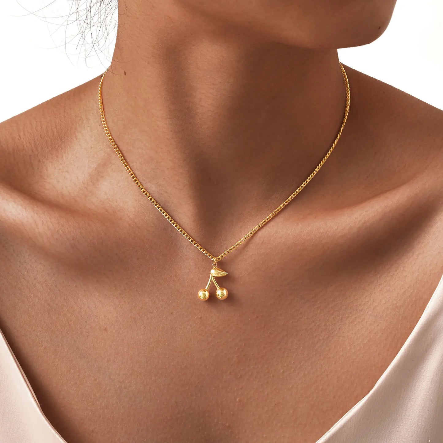 π Cherry Charm β Stainless Steel Gold Plated Cherry Pendant Necklace