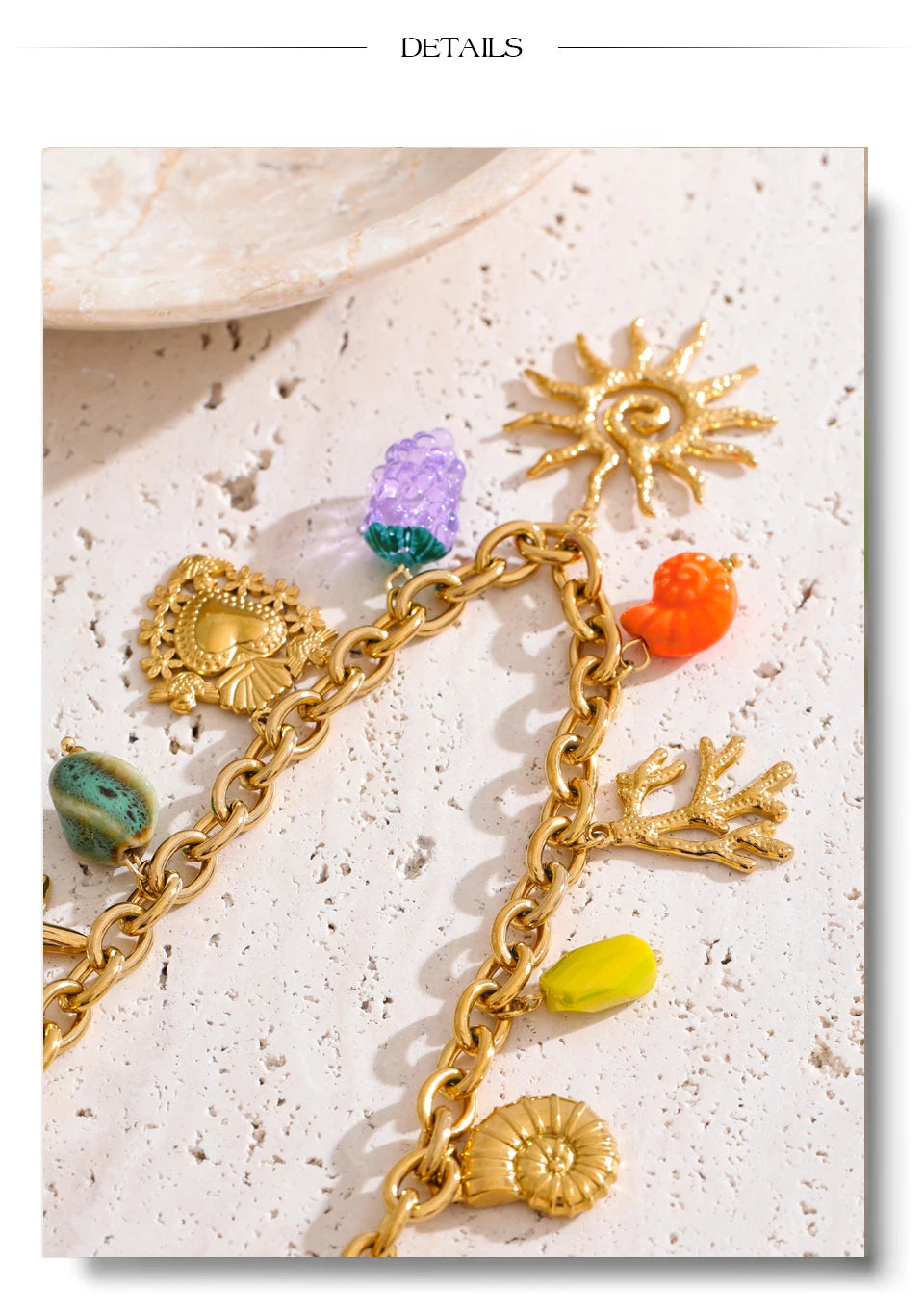 ☀️ 18k Gold Plated Yhpup Exquisite Ceramic Ocean Style Sun Pendant Necklace – Trendy Stainless Steel Jewelry