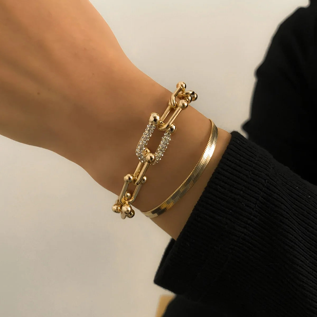 ⚡ 18 Karat vergoldetes Punk-Armband in U-Form mit Schlangenkette – Luxus-Schmuck mit Zirkonia-Gliedern für Damen