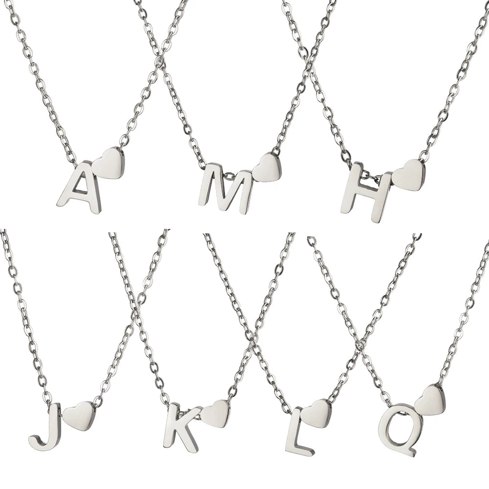 Skyrim Tiny Heart Initial Necklace-Stainlesssteel