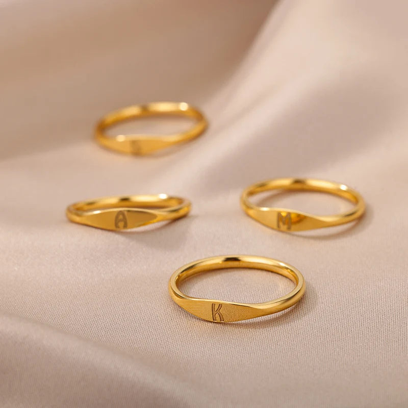 π 18k Gold Plated Tiny Initial Letter Rings β AβZ Stainless Steel Adjustable Rings